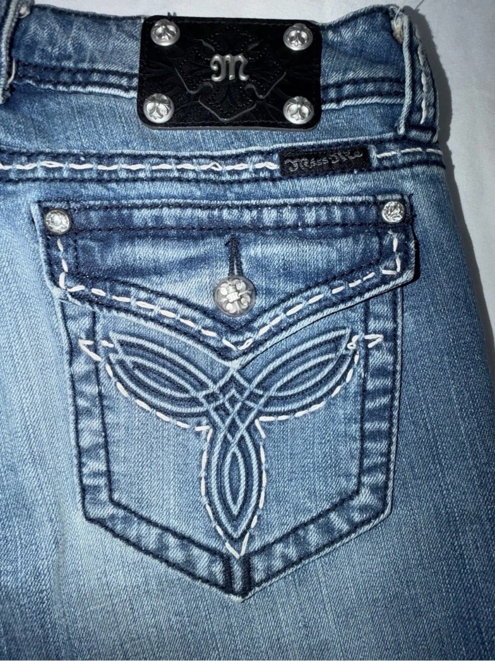 Y2K Low Rise Miss Me Women’s Blue Distressed Bootcut Jeans